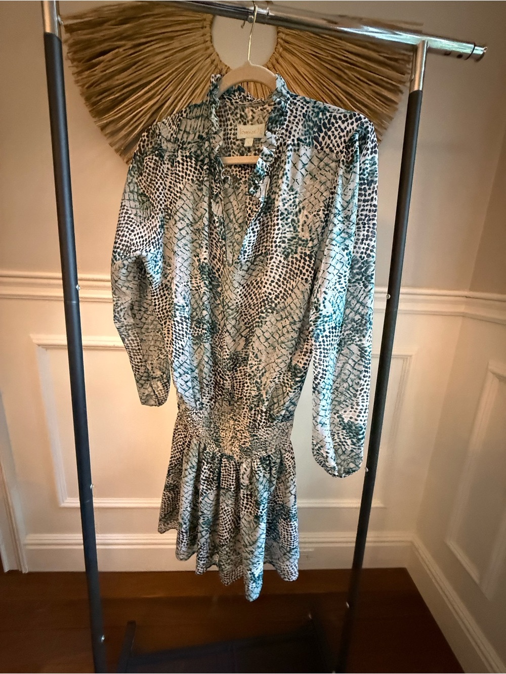 Veronica M Teal and Black Snake-Print Long Sleeve Dress